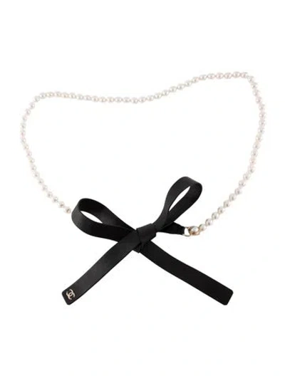 Pre-owned Chanel 2021 Faux Pearl Leather Ribbon Belt Waist Belt In Black