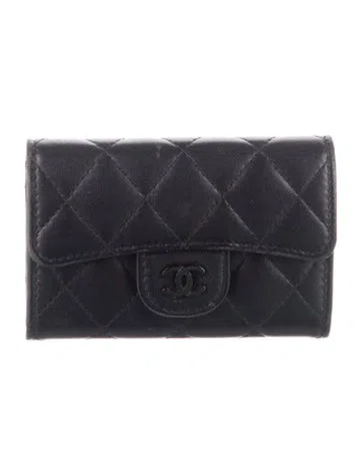 Pre-owned Chanel 2021 Flap Card Holder Trifold Wallet In Black