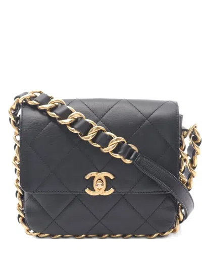 Pre-owned Chanel 2021 Flap Matelassé-quilting Chain-strap Shoulde Bag In Black