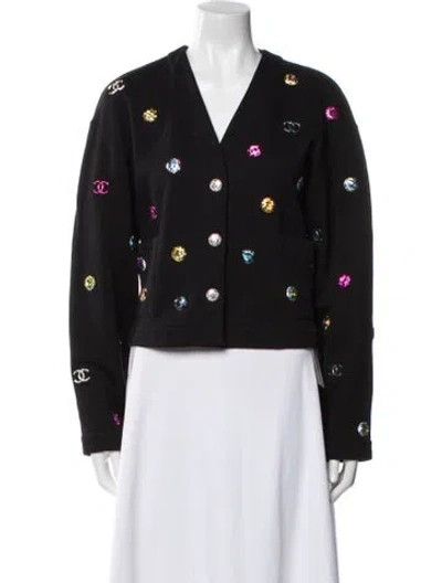 Pre-owned Chanel 2021 Floral Print Sweater In Black