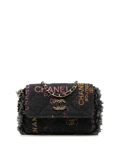 Pre-owned Chanel 2021 Fringe Denim Mood Clutch With Chain Crossbody Bag In Black