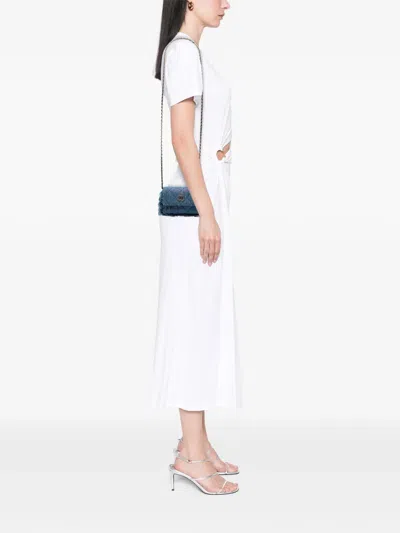 Pre-owned Chanel 2021 Fringe Denim Mood Clutch With Chain Crossbody Bag In Blue