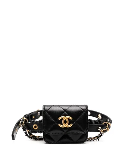 Pre-owned Chanel 2021 Garter Thigh Micro Flap Bag In Black