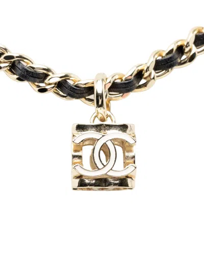 Pre-owned Chanel 2021 Gold Plated Cc Cube Pendant Choker Necklace Costume Necklace