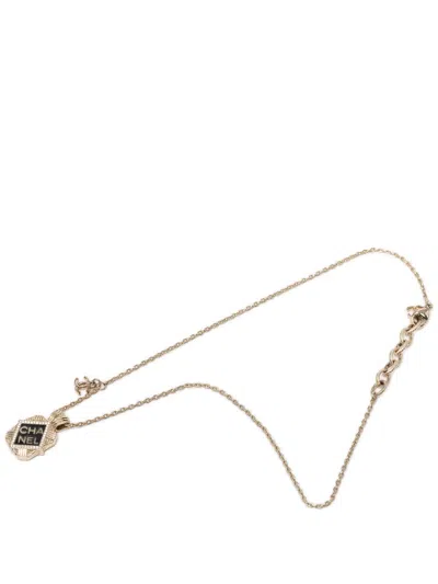 Pre-owned Chanel 2021 Gold Plated Enamel And Strass Pendant Necklace Costume Necklace
