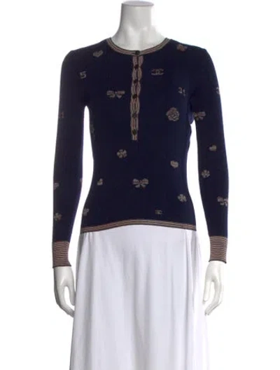 Pre-owned Chanel 2021 Graphic Print Sweater In Blue
