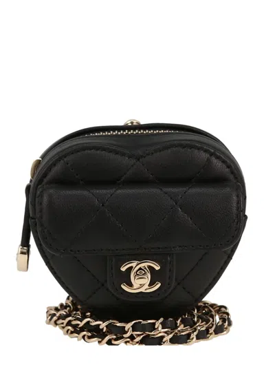 Pre-owned Chanel 2021 Heart Shoulder Bag In Black