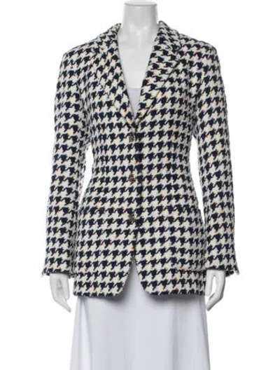 Pre-owned Chanel 2021 Houndstooth Print Coat In Blue