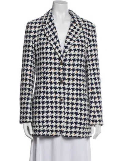 Pre-owned Chanel 2021 Houndstooth Print Coat In Blue