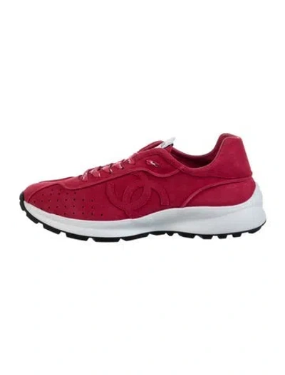 Pre-owned Chanel 2021 Interlocking Cc Logo Athletic Sneakers In Red