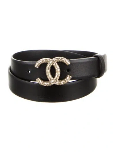 Pre-owned Chanel 2021 Interlocking Cc Logo Belt In Black