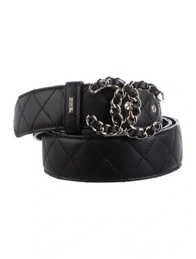 Pre-owned Chanel 2021 Interlocking Cc Logo Belt In Black