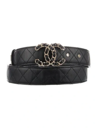 Pre-owned Chanel 2021 Interlocking Cc Logo Belt In Black