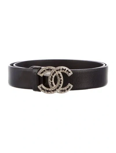 Pre-owned Chanel 2021 Interlocking Cc Logo Belt In Black