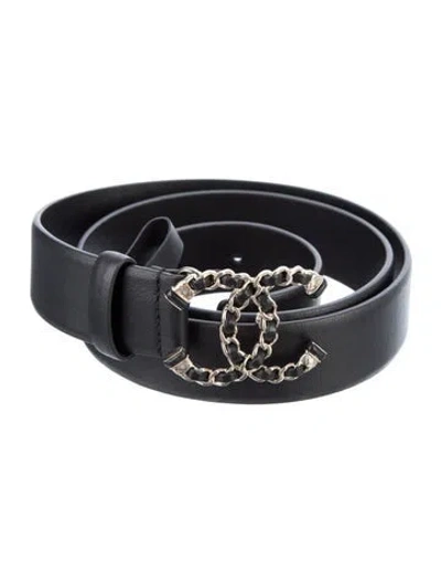 Pre-owned Chanel 2021 Interlocking Cc Logo Belt In Black