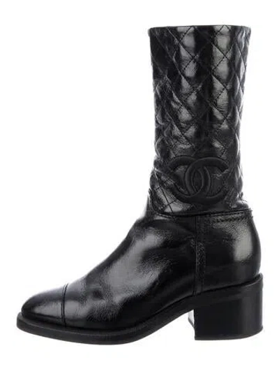 Pre-owned Chanel 2021 Interlocking Cc Logo Boots In Black