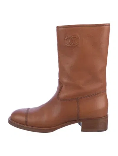 Pre-owned Chanel 2021 Interlocking Cc Logo Boots In Brown
