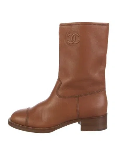 Pre-owned Chanel 2021 Interlocking Cc Logo Boots In Brown