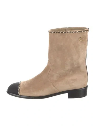 Pre-owned Chanel 2021 Interlocking Cc Logo Boots W/ Tags In Neutral