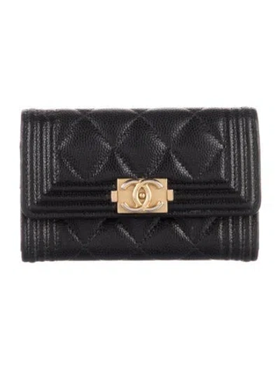 Pre-owned Chanel 2021 Interlocking Cc Logo Card Holder In Black