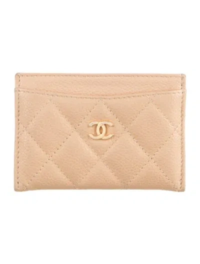 Pre-owned Chanel 2021 Interlocking Cc Logo Card Holder In Neutral