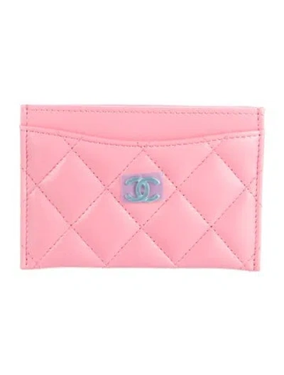 Pre-owned Chanel 2021 Interlocking Cc Logo Card Holder In Pink