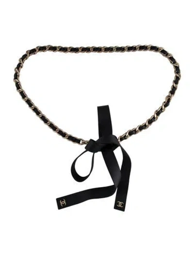 Pre-owned Chanel 2021 Interlocking Cc Logo Chain-link Belt In Black