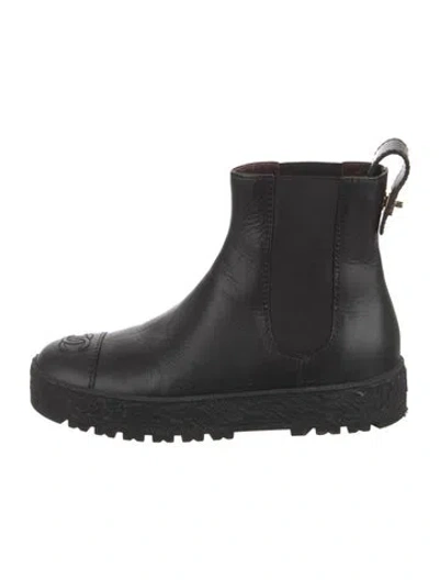Pre-owned Chanel 2021 Interlocking Cc Logo Chelsea Boots In Black