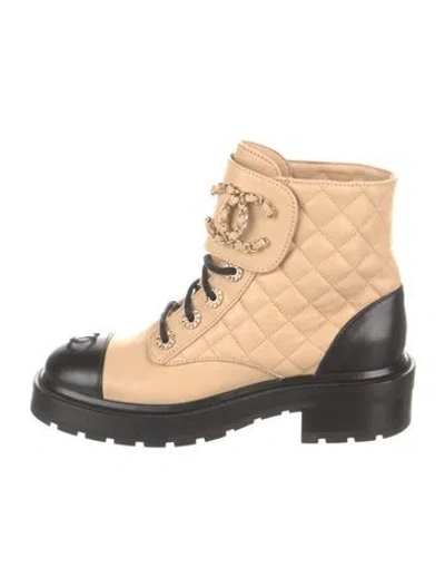 Pre-owned Chanel 2021 Interlocking Cc Logo Combat Boots