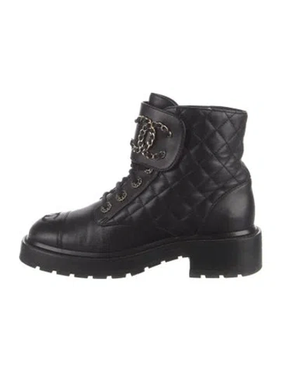 Pre-owned Chanel 2021 Interlocking Cc Logo Combat Boots In Black