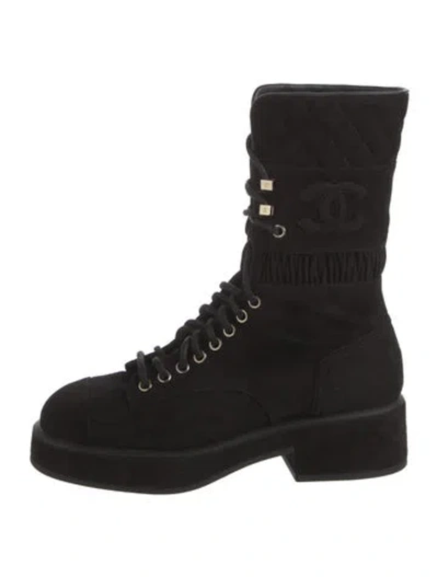 Pre-owned Chanel 2021 Interlocking Cc Logo Combat Boots In Black