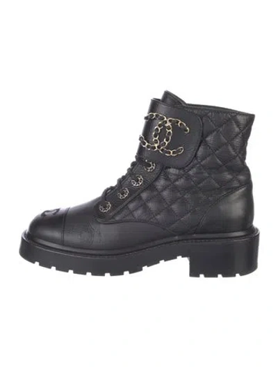 Pre-owned Chanel 2021 Interlocking Cc Logo Combat Boots In Black