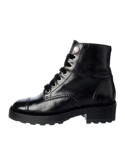 Pre-owned Chanel 2021 Interlocking Cc Logo Combat Boots In Black