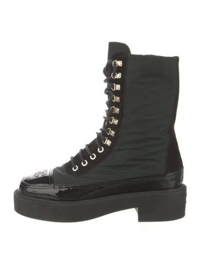 Pre-owned Chanel 2021 Interlocking Cc Logo Combat Boots In Black