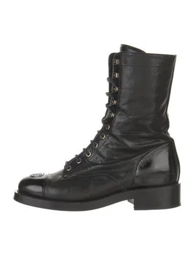 Pre-owned Chanel 2021 Interlocking Cc Logo Combat Boots In Black