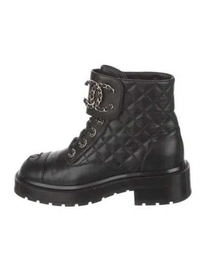 Pre-owned Chanel 2021 Interlocking Cc Logo Combat Boots In Black