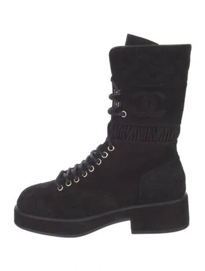 Pre-owned Chanel 2021 Interlocking Cc Logo Combat Boots In Black