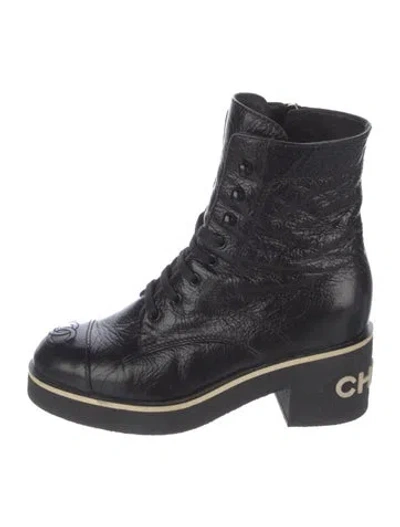 Pre-owned Chanel 2021 Interlocking Cc Logo Combat Boots In Black