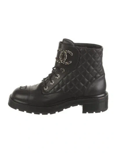 Pre-owned Chanel 2021 Interlocking Cc Logo Combat Boots In Black