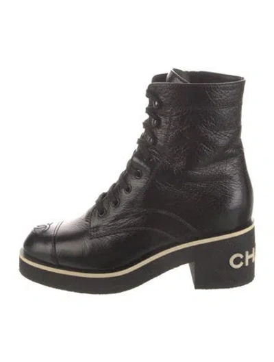 Pre-owned Chanel 2021 Interlocking Cc Logo Combat Boots In Black