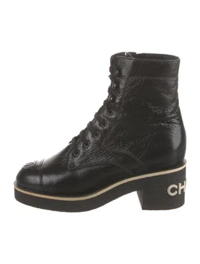 Pre-owned Chanel 2021 Interlocking Cc Logo Combat Boots In Black