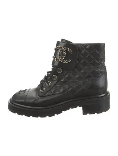 Pre-owned Chanel 2021 Interlocking Cc Logo Combat Boots In Black
