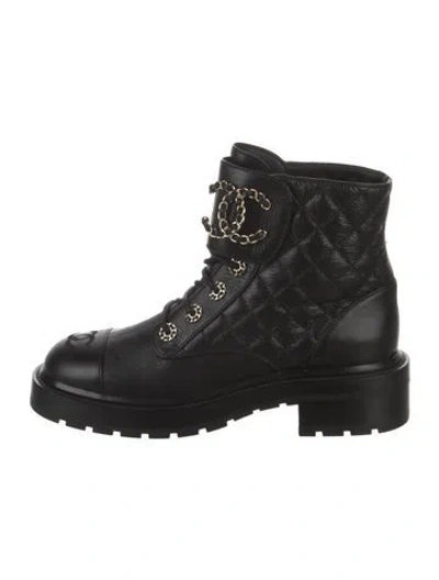 Pre-owned Chanel 2021 Interlocking Cc Logo Combat Boots In Black