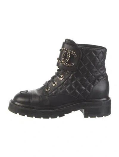 Pre-owned Chanel 2021 Interlocking Cc Logo Combat Boots In Black