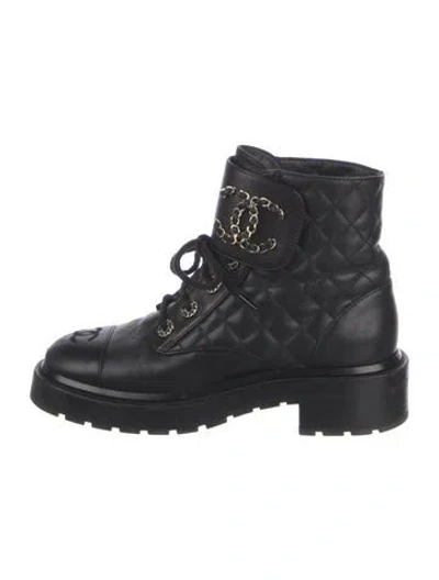 Pre-owned Chanel 2021 Interlocking Cc Logo Combat Boots In Black