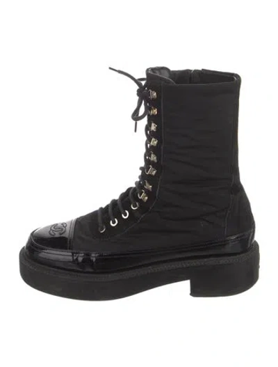 Pre-owned Chanel 2021 Interlocking Cc Logo Combat Boots In Black