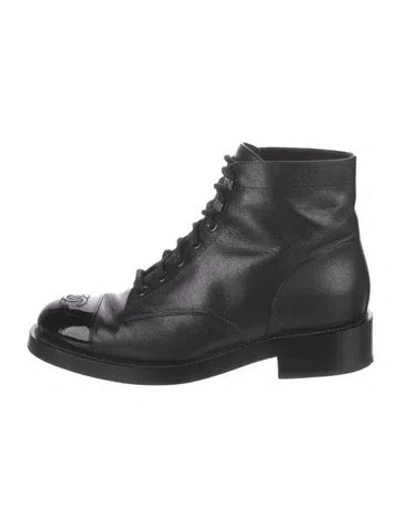 Pre-owned Chanel 2021 Interlocking Cc Logo Combat Boots In Black