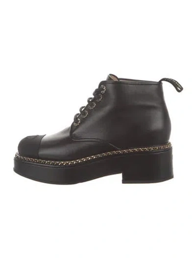 Pre-owned Chanel 2021 Interlocking Cc Logo Combat Boots In Black