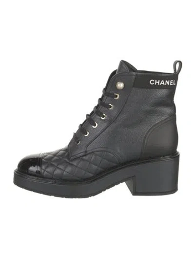 Pre-owned Chanel 2021 Interlocking Cc Logo Combat Boots In Black