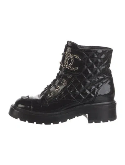 Pre-owned Chanel 2021 Interlocking Cc Logo Combat Boots In Black